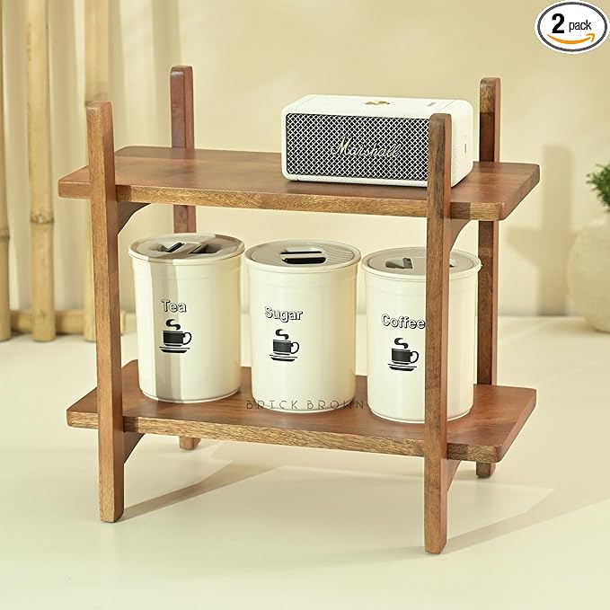 Premium Zen Organizer | 2-Tier Wooden Spice Rack | Kitchen Countertop Shelf | Tiered Shelf Organizer | Grocery Rack (41 x 23 x 38 Cm)