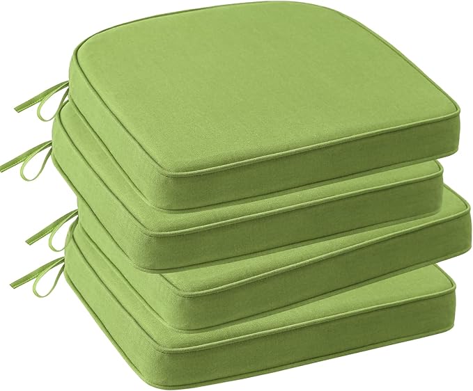 Outdoor Sunbrella Round Corner Seat Cushion, 17"x16"x2", Set of 4, Non Slip Seat Cushion Pads with Removable Cover for Patio Furniture, Garden Yard Lawn, Canvas Ginkgo