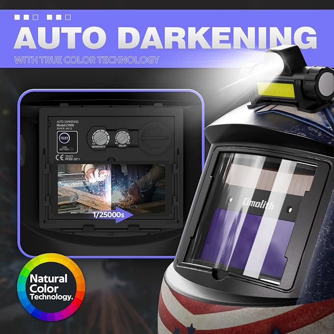 1/1/1/1 True Color Auto Darkening Welding Helmet with light, Solar Powered Wide Shade 4/9-13 for TIG MIG Stick Weld Hood Welding Mask