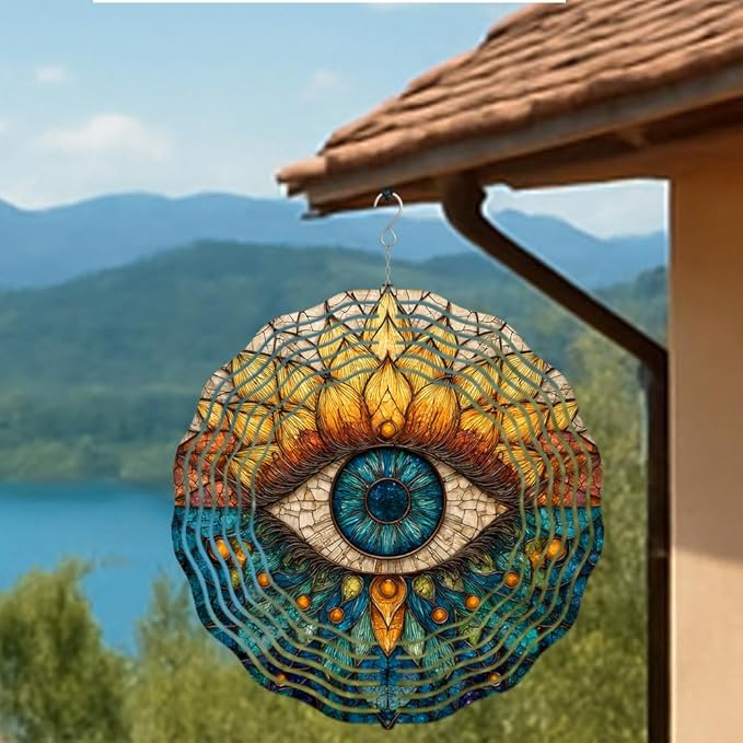 3D Wind Spinner for Garden - 10inch Stainless Steel with Double-Sided UV Printing | High-Resolution Images | Weather-Resistant Outdoor Spinning Decor for Patio, Yard & Gifts (Eye)