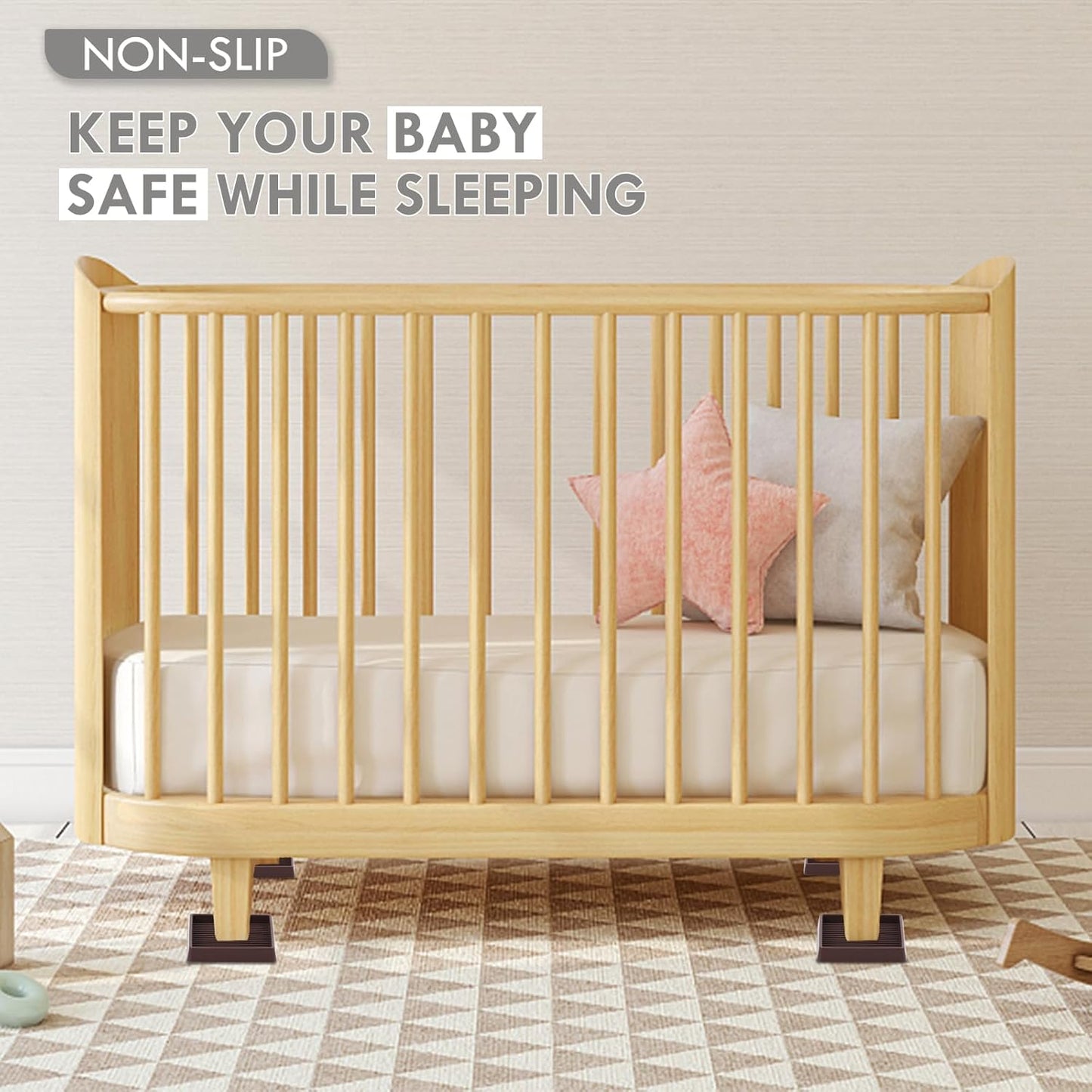 Non Slip Furniture Pads, 2.5” Round Rubber Caster Cups, Anti-Slip Gripper, Anti Slide Furniture Feet Floor Protectors for Bed Couch Stoppers - Brown, 4 Pack