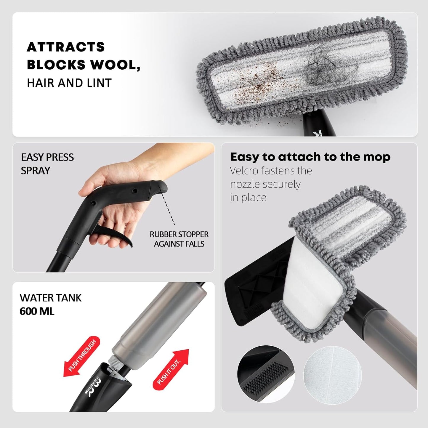 Microfiber Spray Mop for Floors Dry and Wet Mop with Dusting 360 Rotation for Kitchen, Hardwood, Laminate, Tile Floors Includes 6 Refill Heads, Scraper, Holder & Spray Bottle