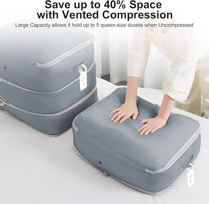 DIMJ Comforter Storage Bag - 110L Ultra Space Saving Self Compression Organize 4 Pack for Duvet, Pillow, Bedding, Blanket Storage Organizer Nylon Compression Bags