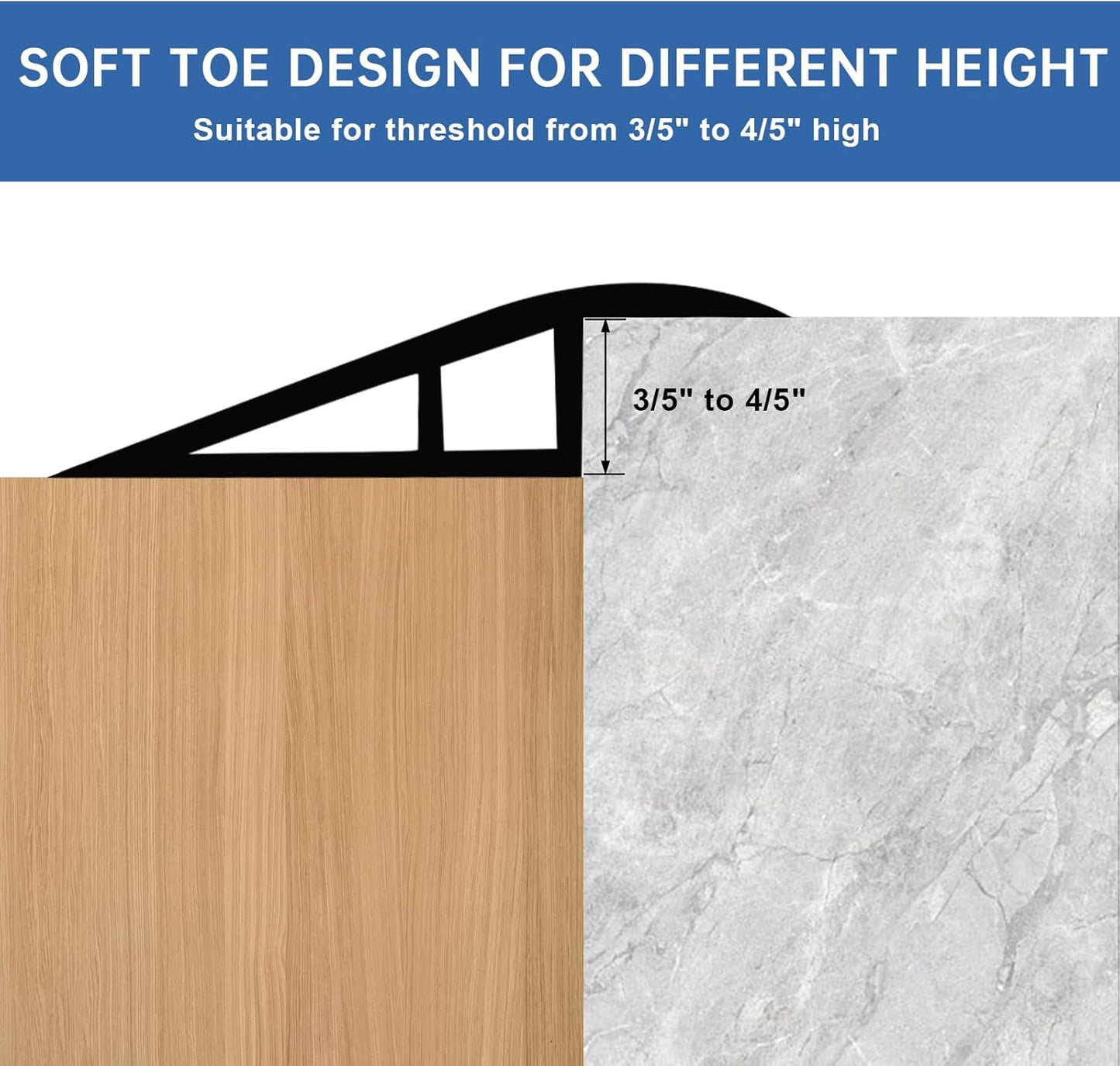 Vinyl Door Threshold Flooring Transition Strip Self Adhesive Carpet Edging Strip for Laminate Doorway Edge Threshold from 3/5" to 4/5" (Light Gray Wood Grain, 3.3 Ft)