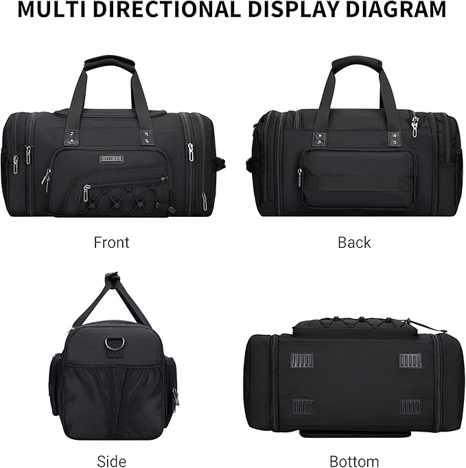 WITZMAN Duffle Bag for Men Nylon Large Gym Weekender Bag with Shoe Compartment Expandable Carry on Overnight Bag(B695 Black)