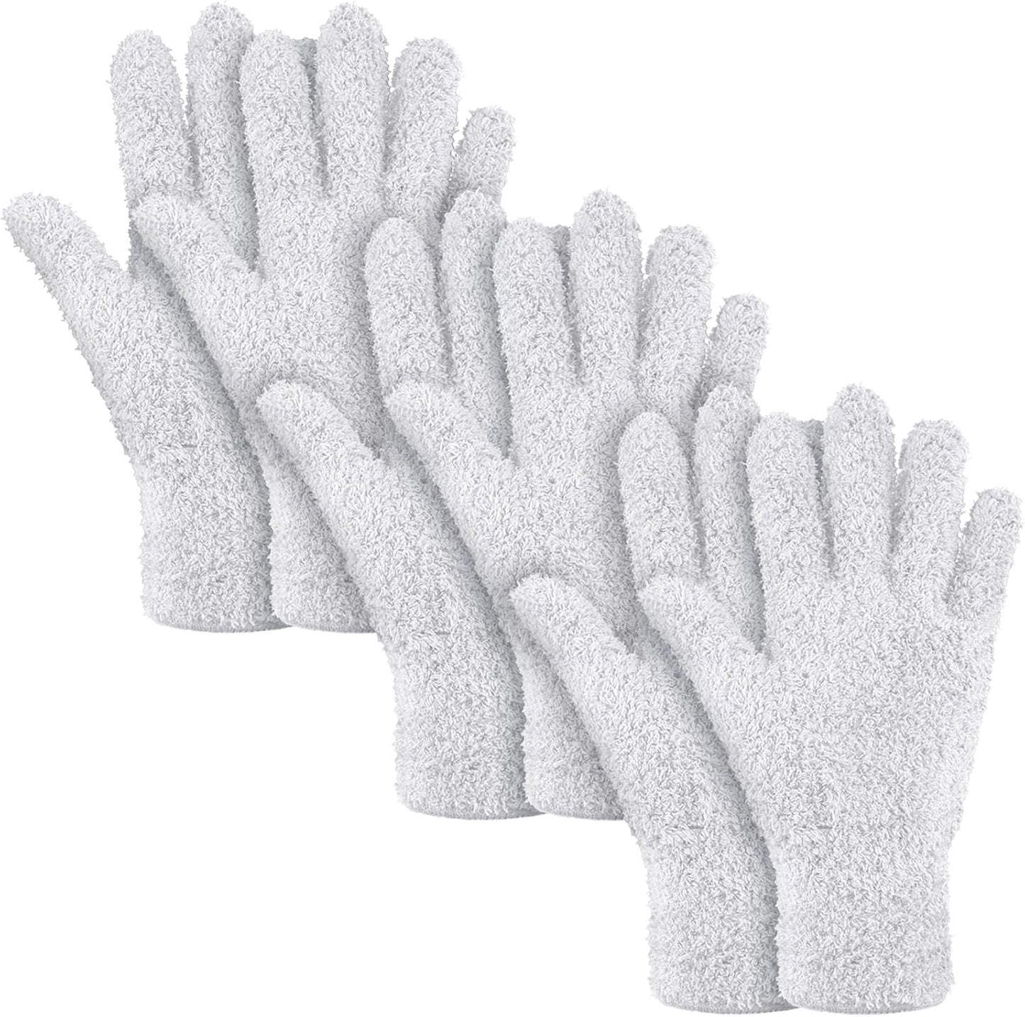 Patelai 3 Pairs Microfiber Plant Dusting Gloves Leaf Cleaning Gloves for Indoor Plants, Blinds, Furniture, House(Small,White)