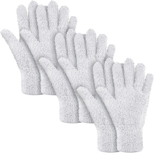 Patelai 3 Pairs Microfiber Plant Dusting Gloves Leaf Cleaning Gloves for Indoor Plants, Blinds, Furniture, House(Large,White)