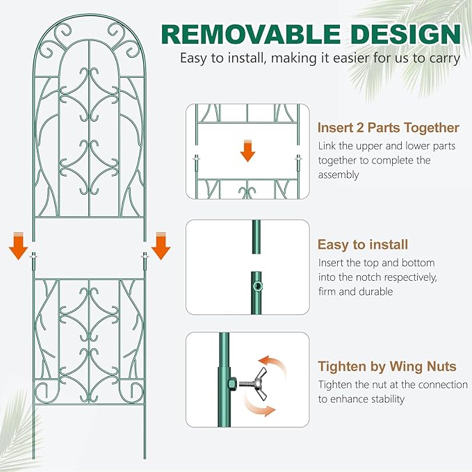 4 Pack Metal Garden Trellis for Climbing Plants,Green Metal Garden Trellis for Vines Plant Rose Vegetable Support,Large Decorative Outdoor Trellis