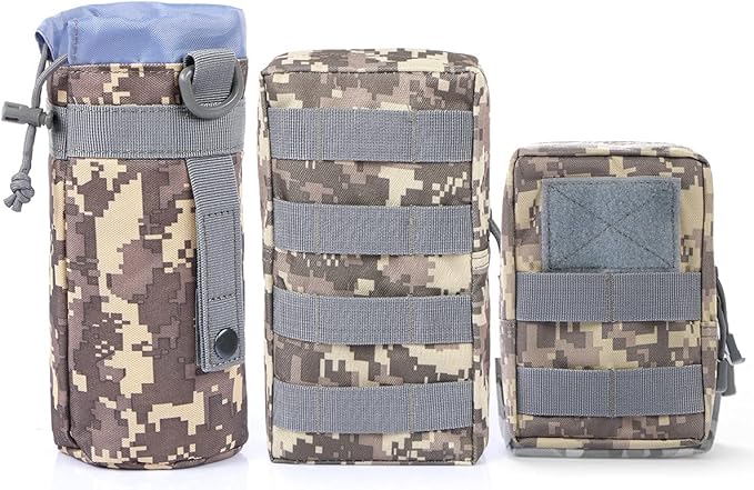 Gogoku 3 Pack Molle Pouch Combo Water Bottle Pouch Holder Tactical Molle Pouches Compact Utility Waist Bag Pack