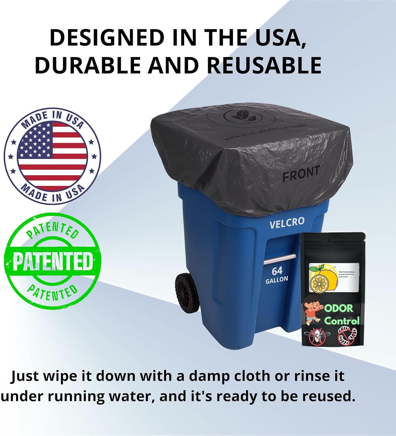 Trash Can Cover Odor Control with Elastic Band Lemon Scented Chemical Free 64 Gallon 2 Pack
