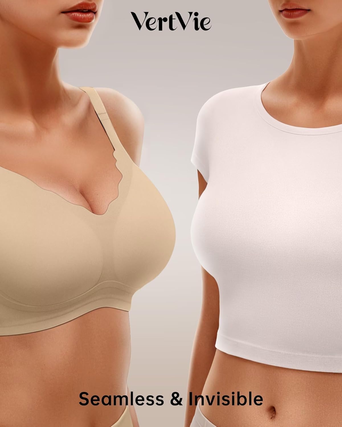 Vertvie Womens Seamless Bras No Underwire Supportive Wireless Push Up Full Coverage Bralette Comfort Scalloped T-Shirt Bra