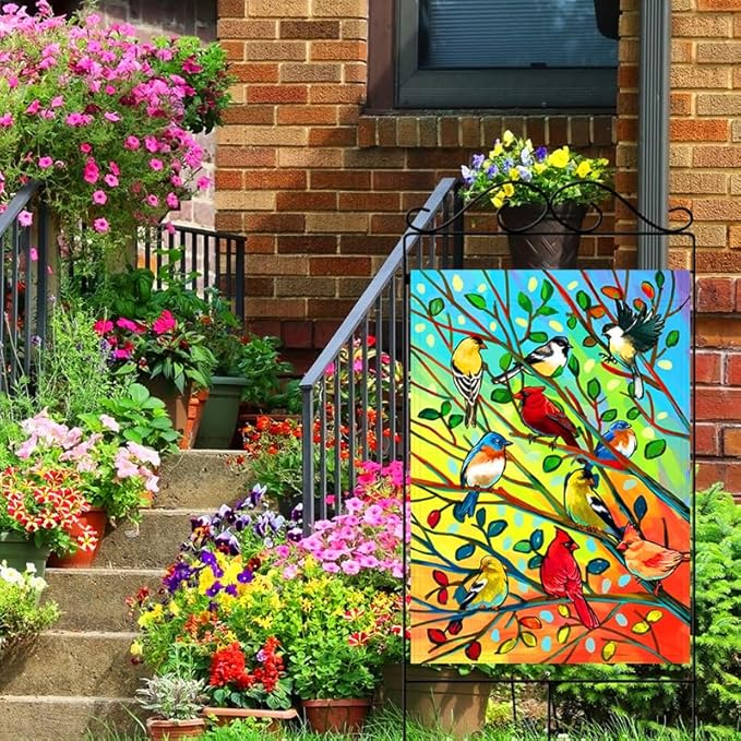 Tree Bird House Flag 28x40 Inch Double Sided Welcome Holiday Yard Outdoor Decoration