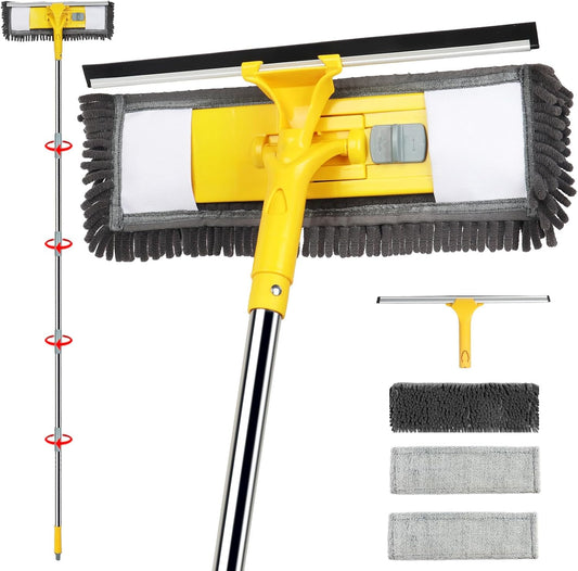 81" Long Handle Window Cleaner Tool Squeegee with Extension Pole, 2 in 1 Large Surface Window Cleaning Kit, Professional Window Washing Kit for High Windows Glass Car Mirror Solar Panel