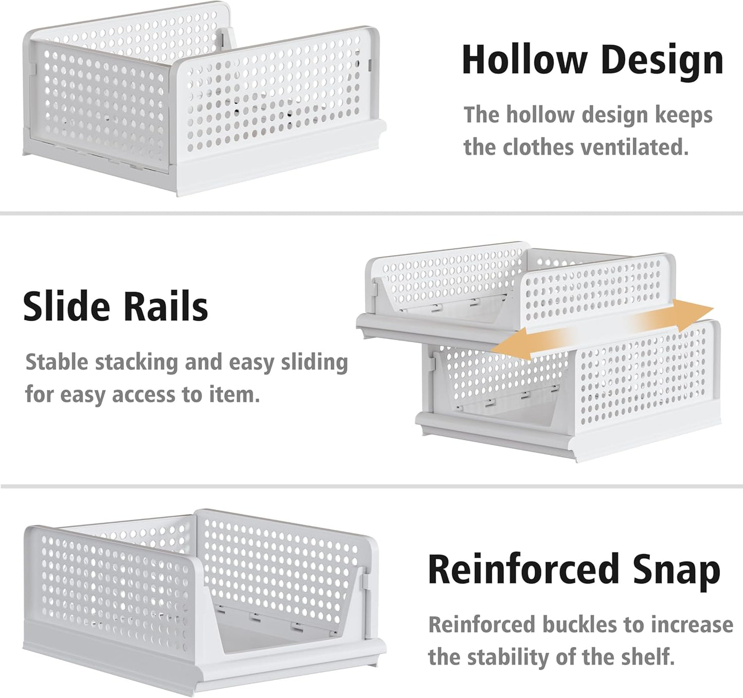 Proarea 5 Pack Stackable Plastic Storage Basket Closet Organizer Bin Foldable Clothes Organizer Storage Drawer Shelf Container for Living Room Bathroom Kitchen Office (5L)