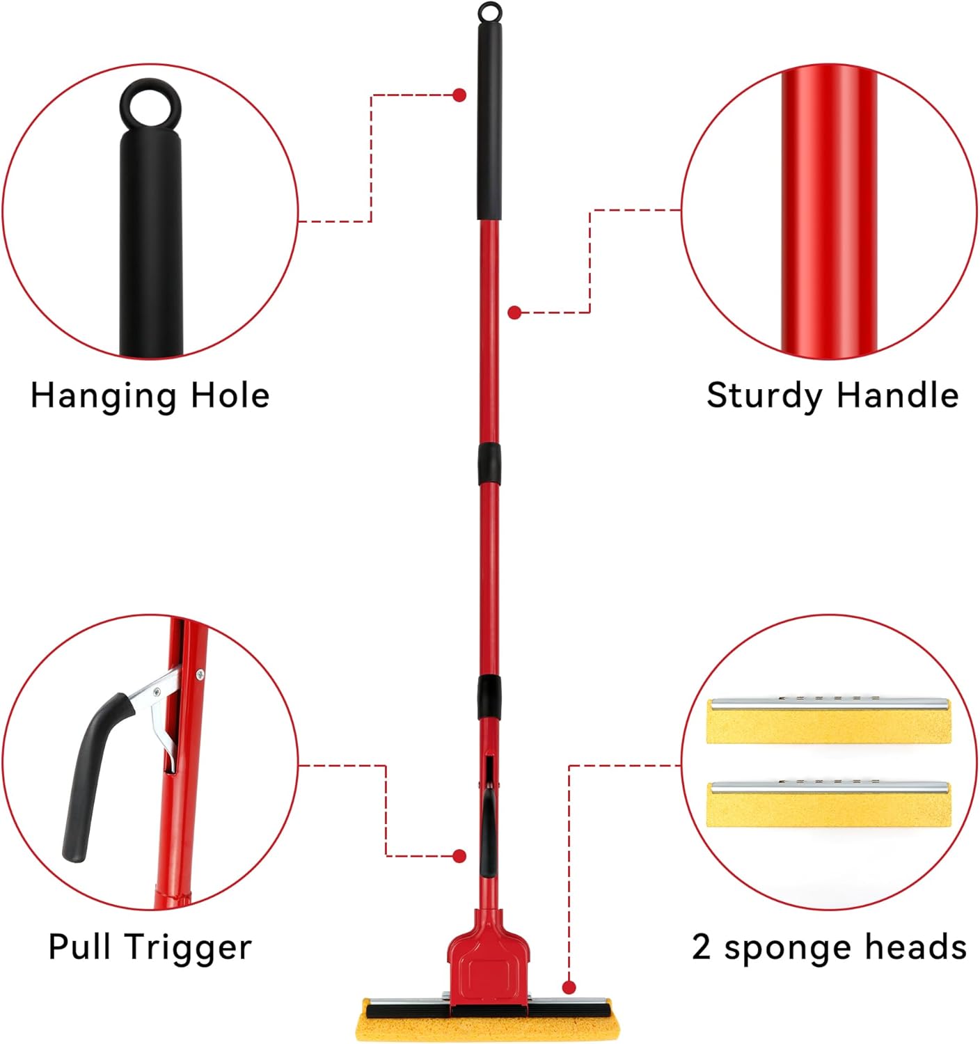Compressed Cellulose Sponge Mop with 2 Roller swop mop Heads Suitable for Wood, Ceramic Tiles and Other Flat and Smooth Floors (1 Handle and 2 Heads)