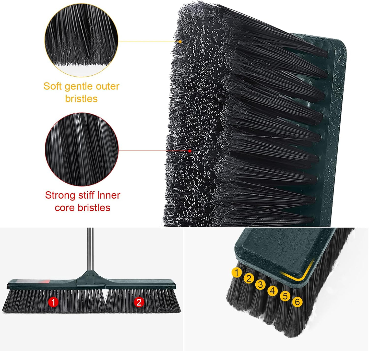 MASTERTOP 24" Push Broom Outdoor, Heavy Duty Garden Brush Broom with 58" Long Handle and Stiff Bristles,Commercial Outdoor Broom for Deck Driveway Garage Yard Patio Warehouse Concrete Floor Cleaning