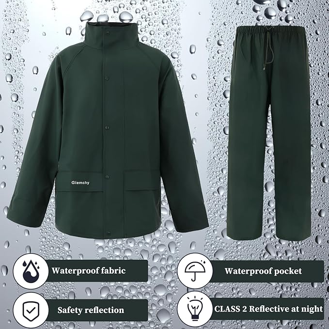 Rain Suit For Men & Women Waterproof Heavy Duty Rain Gear Reflective Jacket for Fishing Outdoor Work Raincoats