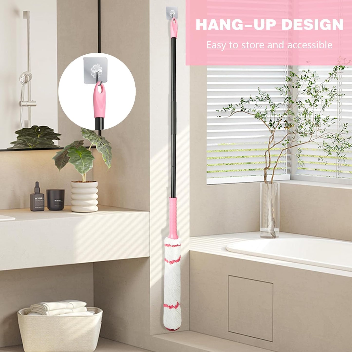 Self-Wringing Twist Mop for Floor Cleaning, 57” Long Handle Heavy Duty Microfiber Mop for Wet Mopping on Tile, Hardwood, Kitchen, Bathroom, Patio, Garage, Commercial Household Clean (Pink)