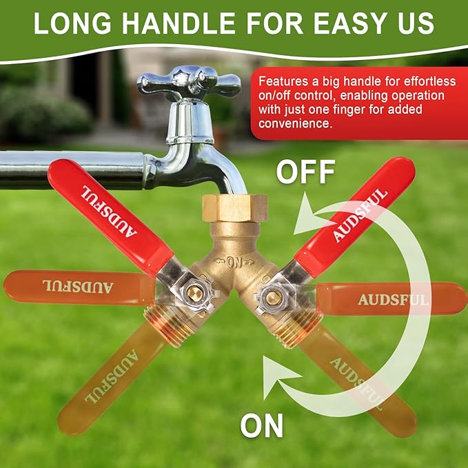 Brass Garden Hose Splitter 2/3/4 Way，Water Hose Splitter with Shutoff，Heavy Duty Outdoor Faucet and Garden Connector，Extension Handles，3/4” GHT Threads