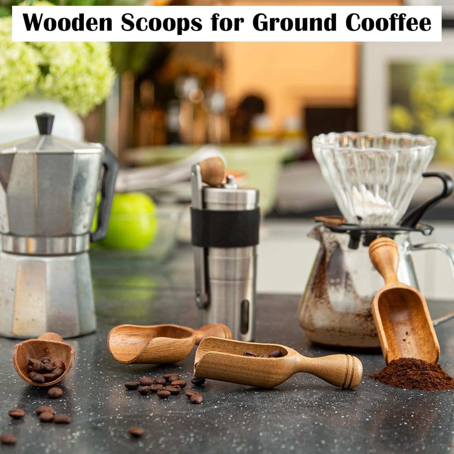 Wooden Scoops for Canisters 3PCS Wooden Scoop for Jars Acacia Mini Measuring Spoons for Ground Coffee Scoops Shovel Kitchen Scooping for Tea Powder & Bath Salt Laundry Detergent Shove- Multipurpose