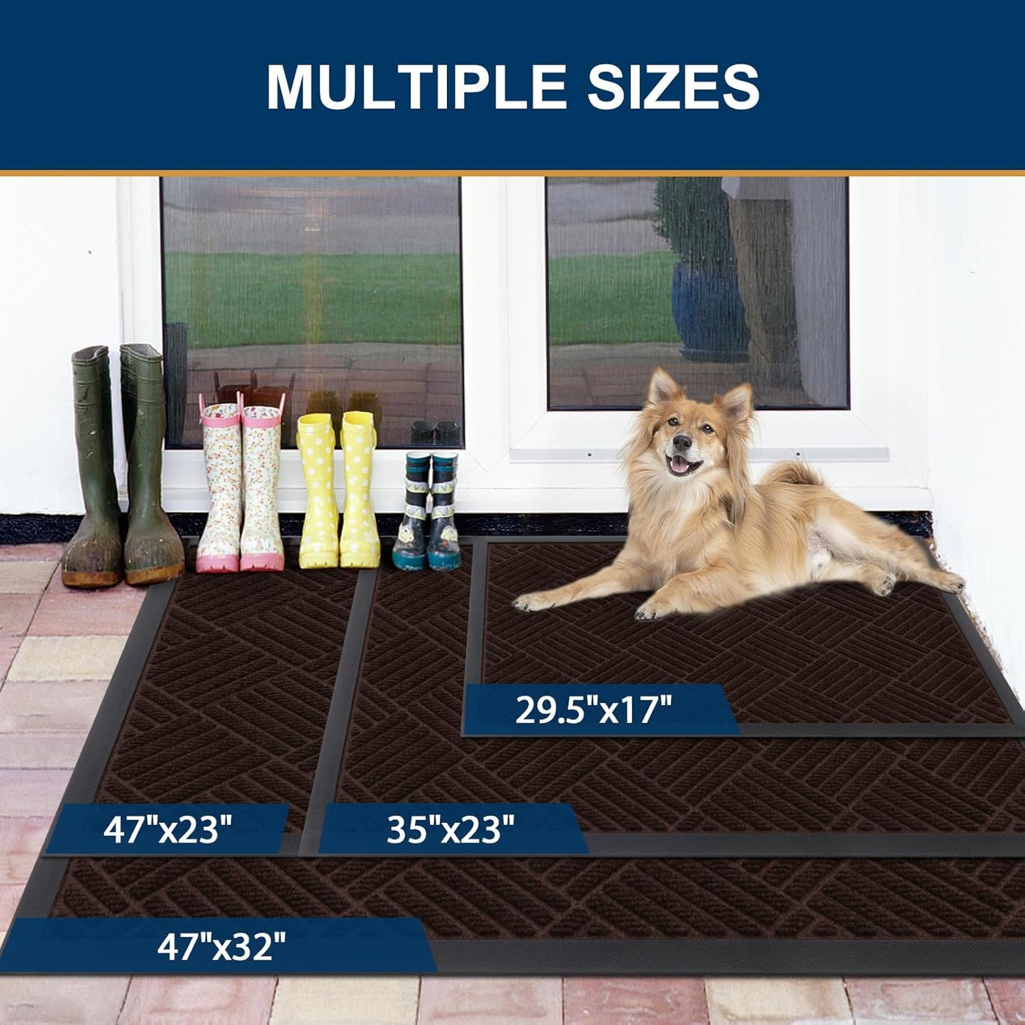 Smiry Front Door Mat Outside Entrance, Heavy Duty Outdoor Indoor Natural Rubber Doormat, Non Slip, Trap Dirt and Moisture, Easy Clean, Low Profile Patio Porch Entryway Mat, 29.5x17, Pure Brown