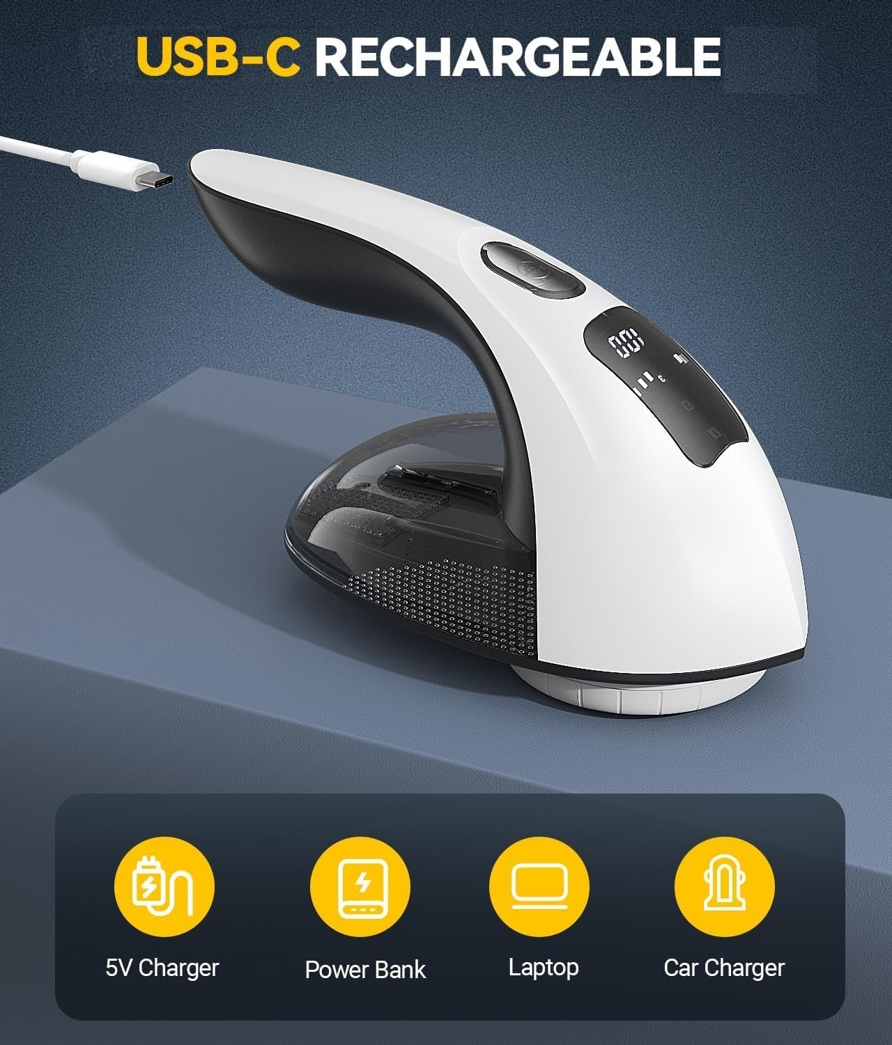 Rechargeable Fabric Shaver and Lint Remover, 3-Speed Adjustable Sweater Shaver with 6-Leaf Replaceable Stainless Steel Blades, 2.6Inch Large Mesh, Removable Bin for Clothes Fuzz, Lint, Pills, Bobbles