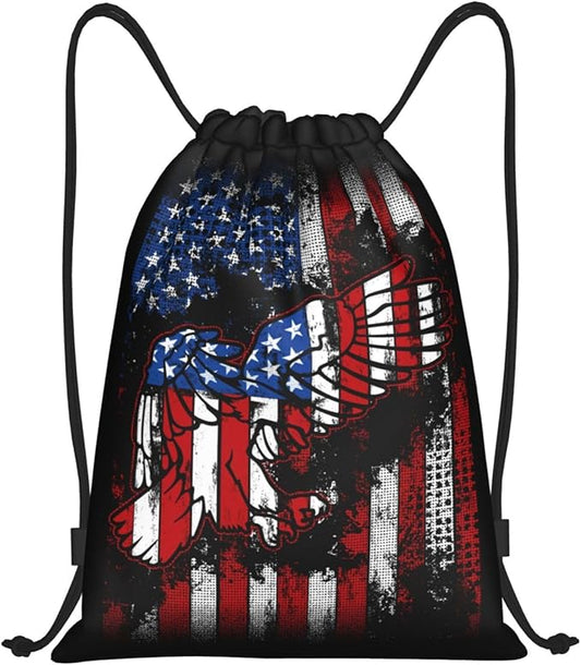 Eagle Outline Drawstring Backpack American Flag Gym Bag Patriotic Gift for Independence Day, Memorial Day, 4th of July Party Favor Goodies Storage