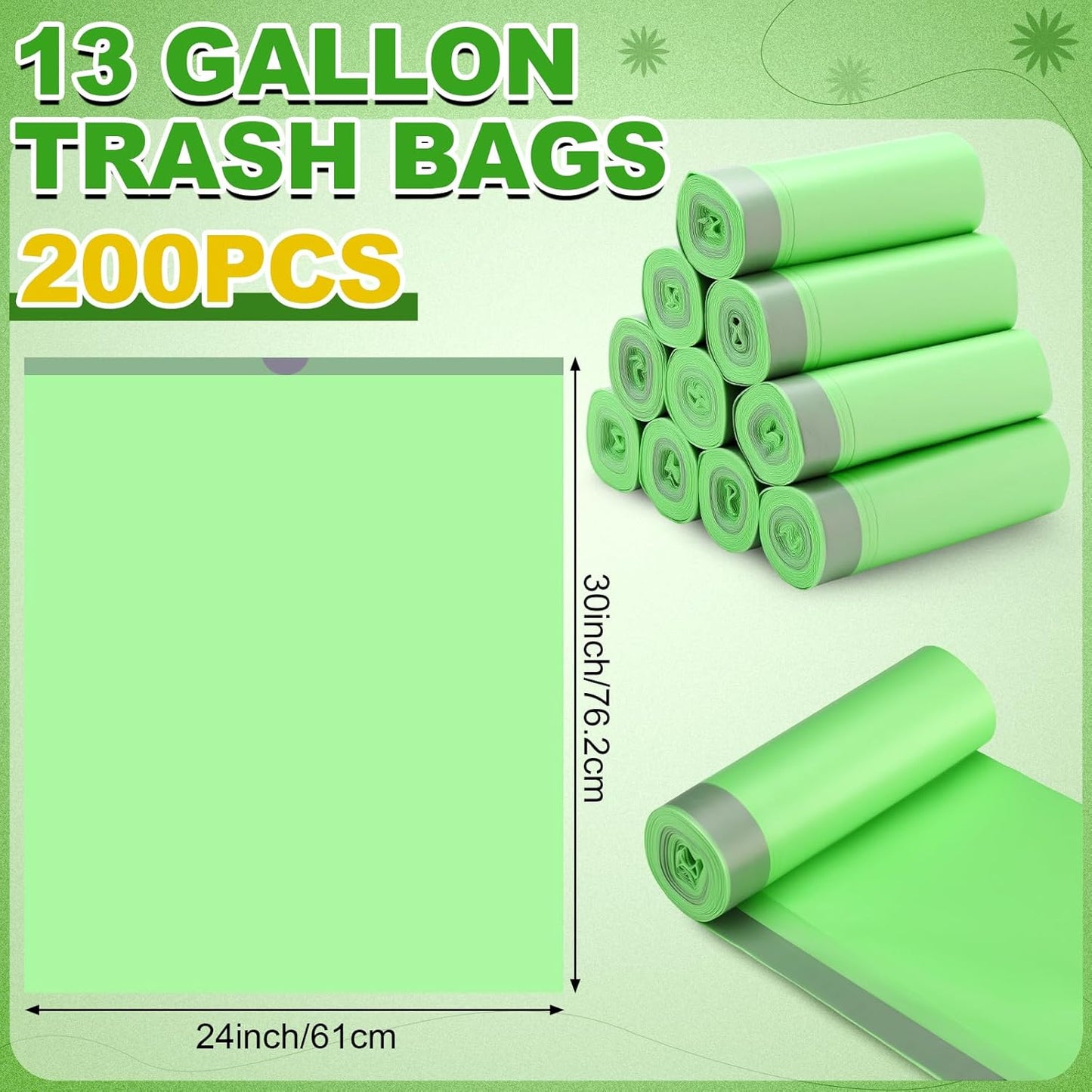 200 Count 13 Gallon Compostable Trash Bags with Drawstring Heavy Duty Extra Thick 1 Mil Kitchen Food Scrap Waste Bag Tear Resistant for Lawn Yard Home Kitchen Office