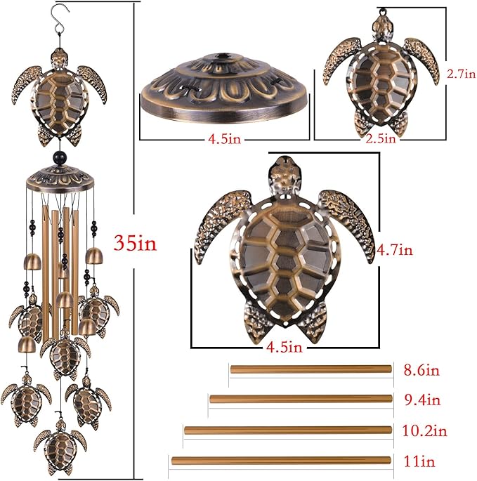 Solawindchime Outdoor Sea Turtles Wind Chimes, Bronze Sea Turtle Wind Chimes, Gift Wind Chime, Turtle Wind Bell, Gifts for Women, for Home, Garden, Indoor, Outdoor Decoration, Garden Wind Chime