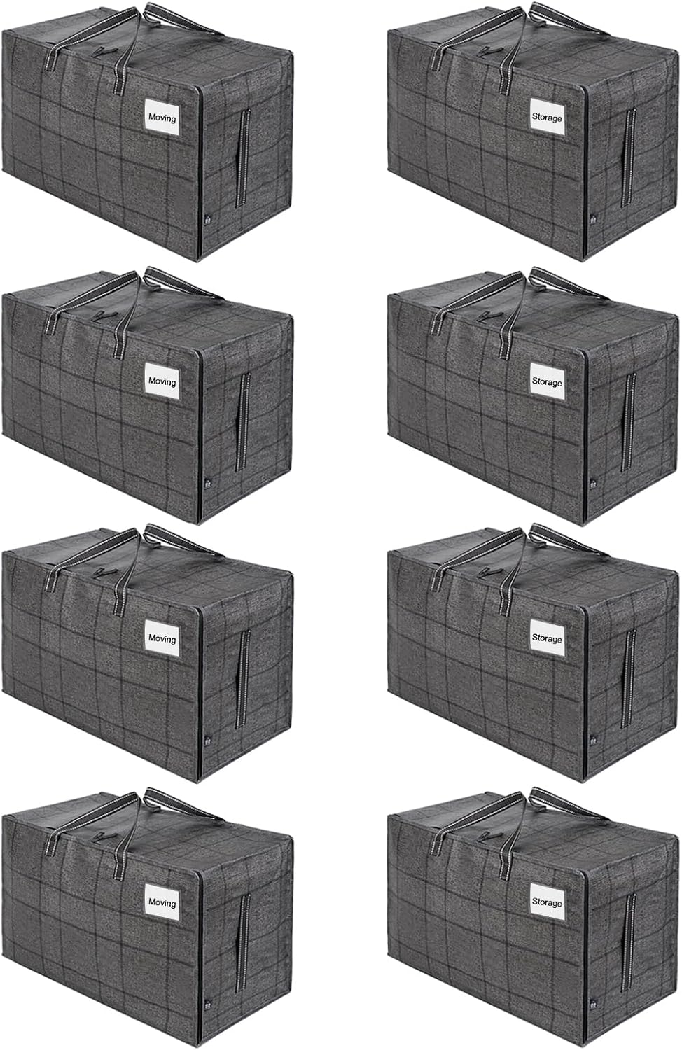 VENO 8 Pack Moving and Storage Bags, Heavy Duty, Alternative to Moving Boxes, Large Packing Totes Supplies for College Dorm Room with Zipper for Clothes, Wide Open Design (Windowpane, 8 Pack)