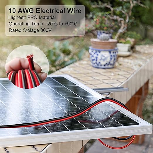 10 Gauge Wire 50FT Tinned Copper Wire - 2 Conductor Parallel Wire Insulated Stranded Wire for Solar Panel Car Audio Auto, Low Voltage Electrical Wire for LED Lighting (10AWG 50FT)