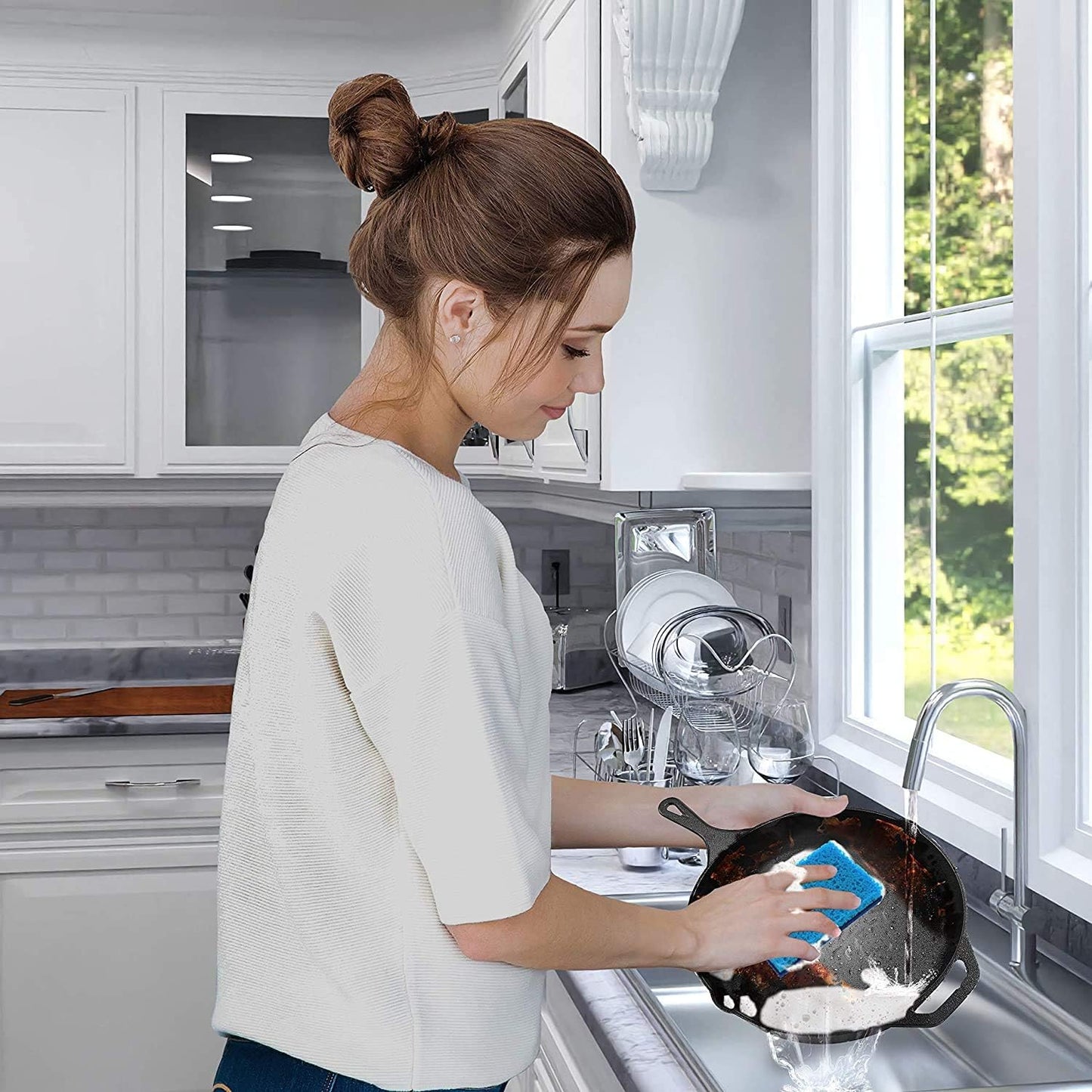 SCRUBIT Kitchen Scrub Sponges - Non-Scratch Dishwashing Sponge for Cleaning Dishes, pots and Pans - 12 Pack (Blue)