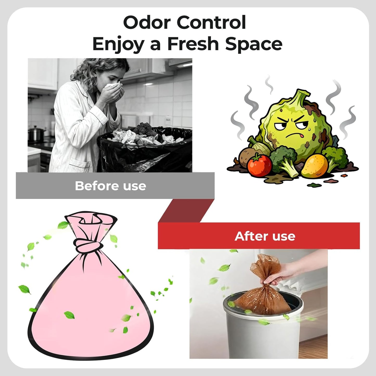 Odor Sealing Small Trash Bags Home & Food Use XS-220 Count Disposable Bags, Durable and Unscented (Color:Brown)