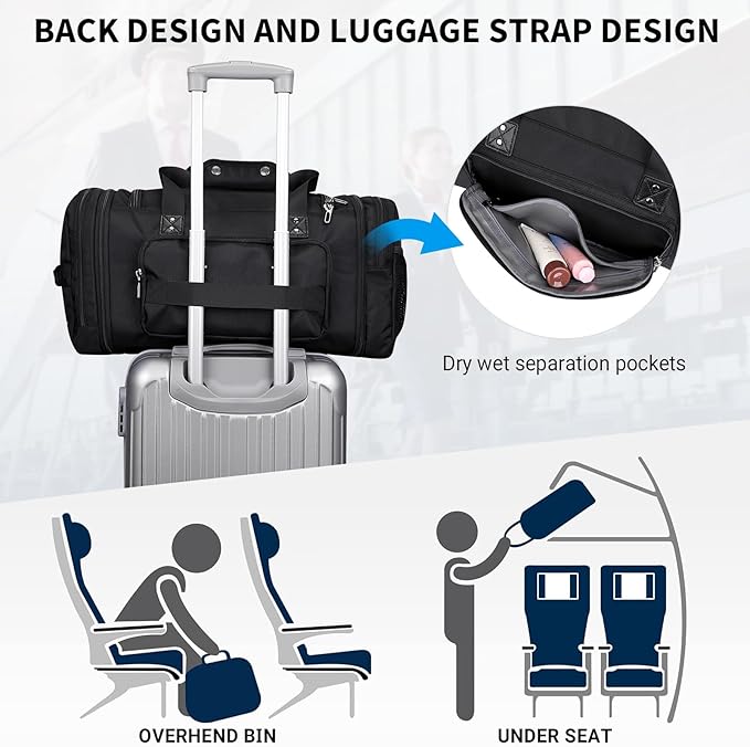 WITZMAN Duffle Bag for Men Nylon Large Gym Weekender Bag with Shoe Compartment Expandable Carry on Overnight Bag(B695 Black)