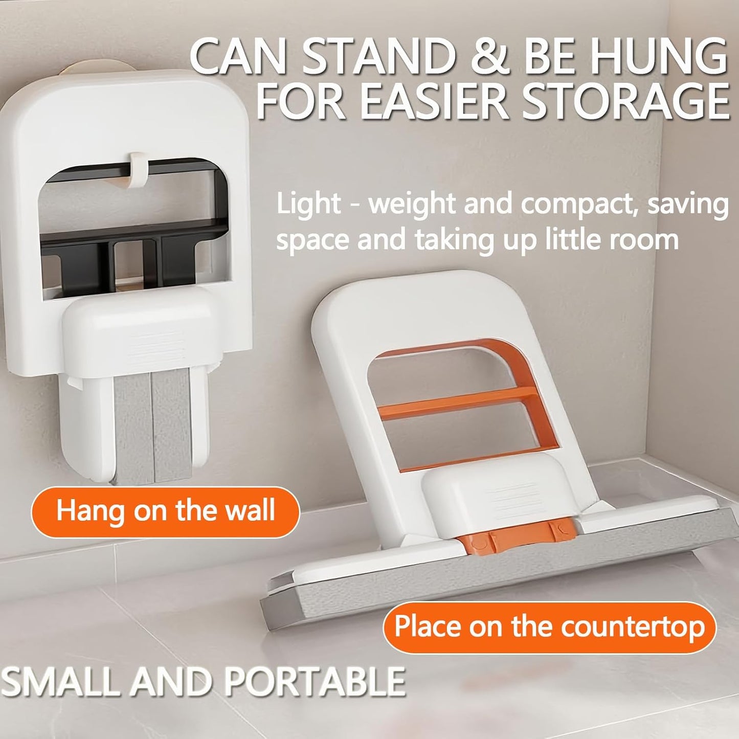 Mini Foldable Desktop Mop, Portable Cleaning Sponge Mop Self-Squeeze Sponge Cleaning Tool for Wet Dry Use on Kitchen Countertops Glass Bathroom Car (1 Pcs Orange)