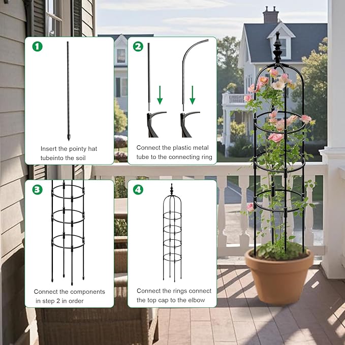 Trellis for Climbing Plants Outdoor 1Pcs Garden Obelisk, Metal Pipe Tomato Cage Cucumber Rose Flower Vegetable Grape Round Vine Tall Plants Trellis,Plants Support Stakes Potted Garden Tower Indoor