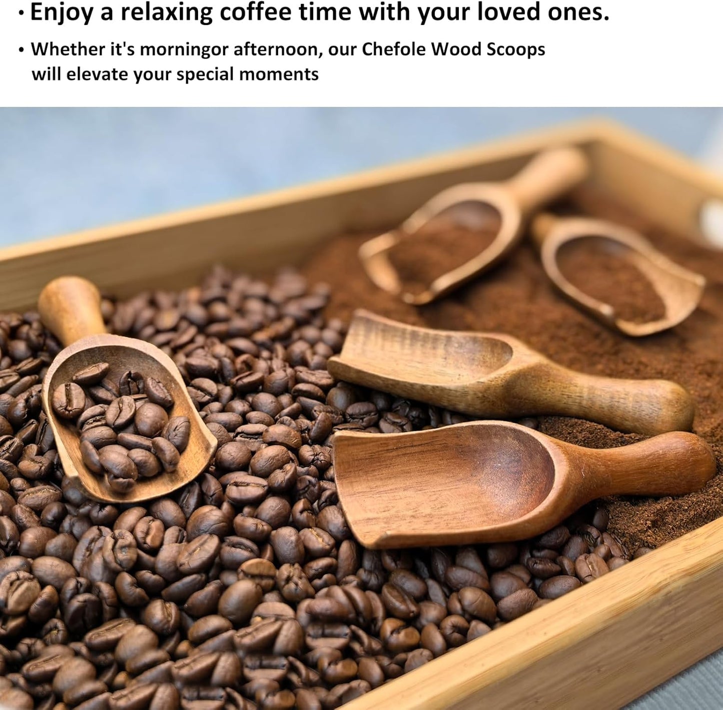 Wooden Scoop for Canisters 6PCS Acacia Wood Scoops for Jars Measuring Spoons for Ground Coffee Scoops Wooden Scoops Measuring Scoop for Seasoning Bath Salt Laundry Detergent Shovel-Multipurpose