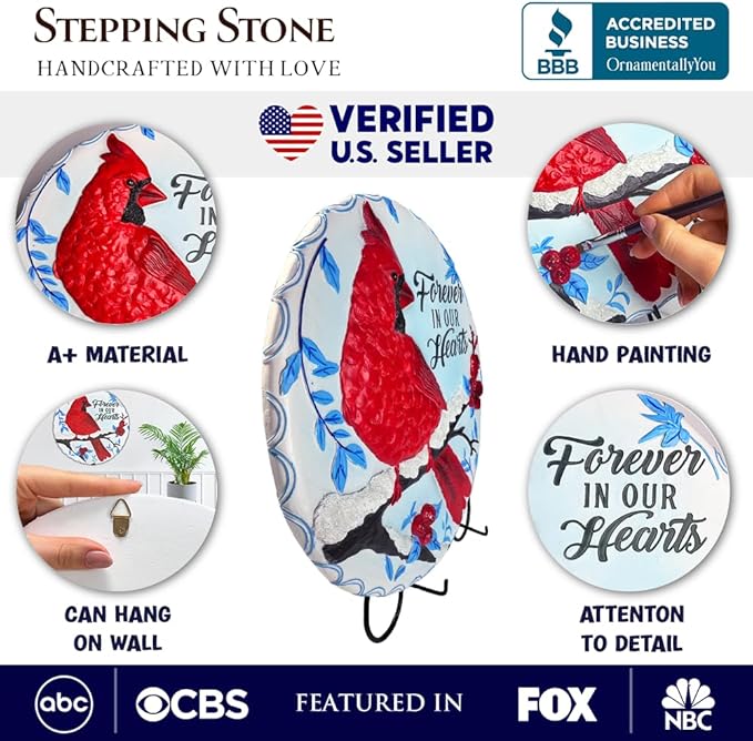 Elegant Resin Stepping Stone, Outdoor Garden Pathway Decoration (Forever in Our Hearts Cardinal Stepping Stone, 9.5" Winter Garden Decorative Resin Figurine)