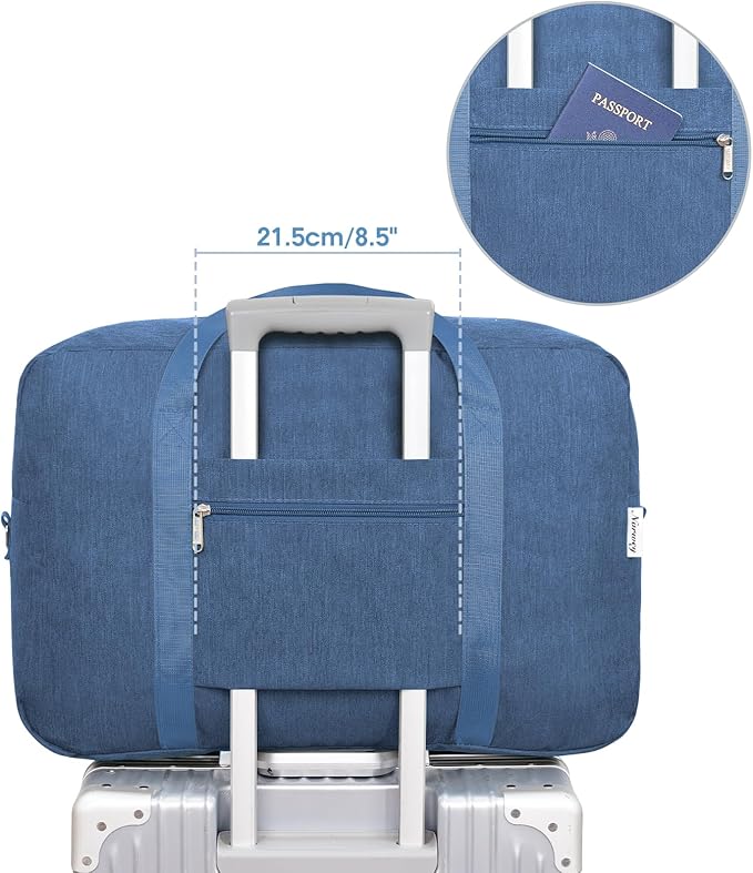 Carry on luaggage 22x14x9 Airlines Approved Foldable Carry on Bag Packable Duffle Overnight for Women and Men 40L (Navy Blue-1)
