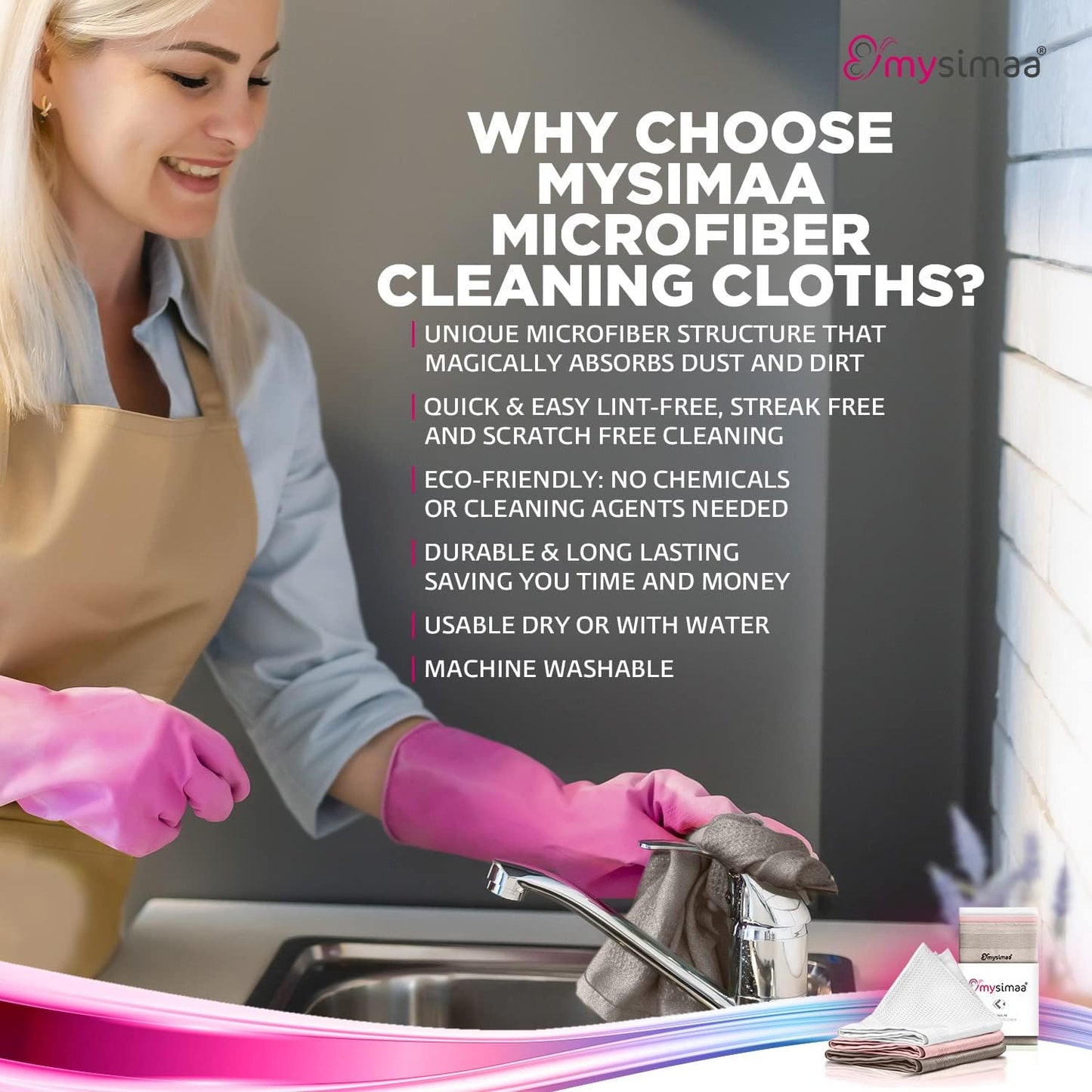 mysimaa XL Lint Free Microfiber Cloth, Glass & Window Cleaning Cloths - Set of 6