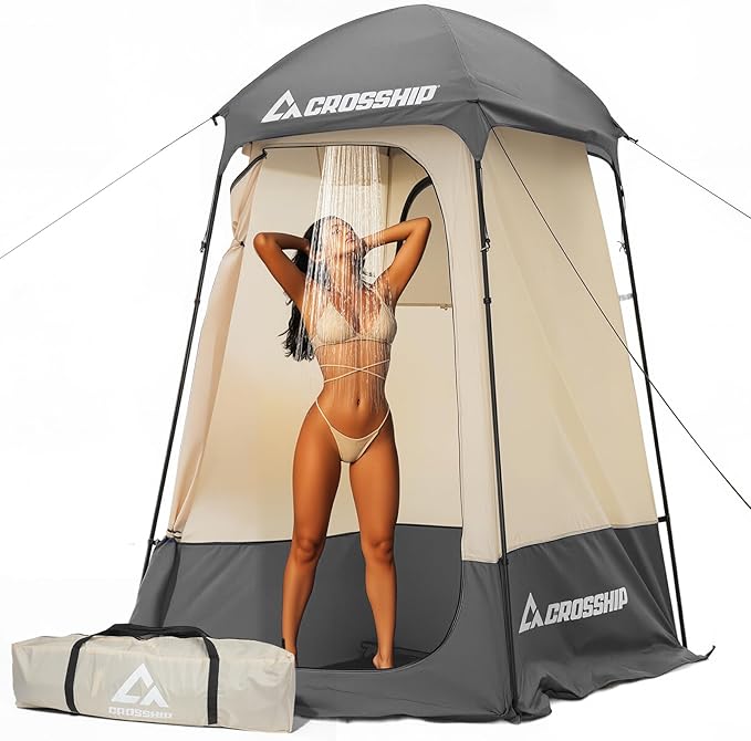 Camping Shower Tent - Outdoor Privacy Tent with Solar Shower Bag - 84.6" H*60" W Privacy Shelter for Outdoor Bathroom, Changing Room & Fishing, UV Resistant&Waterproof Camping Bathroom