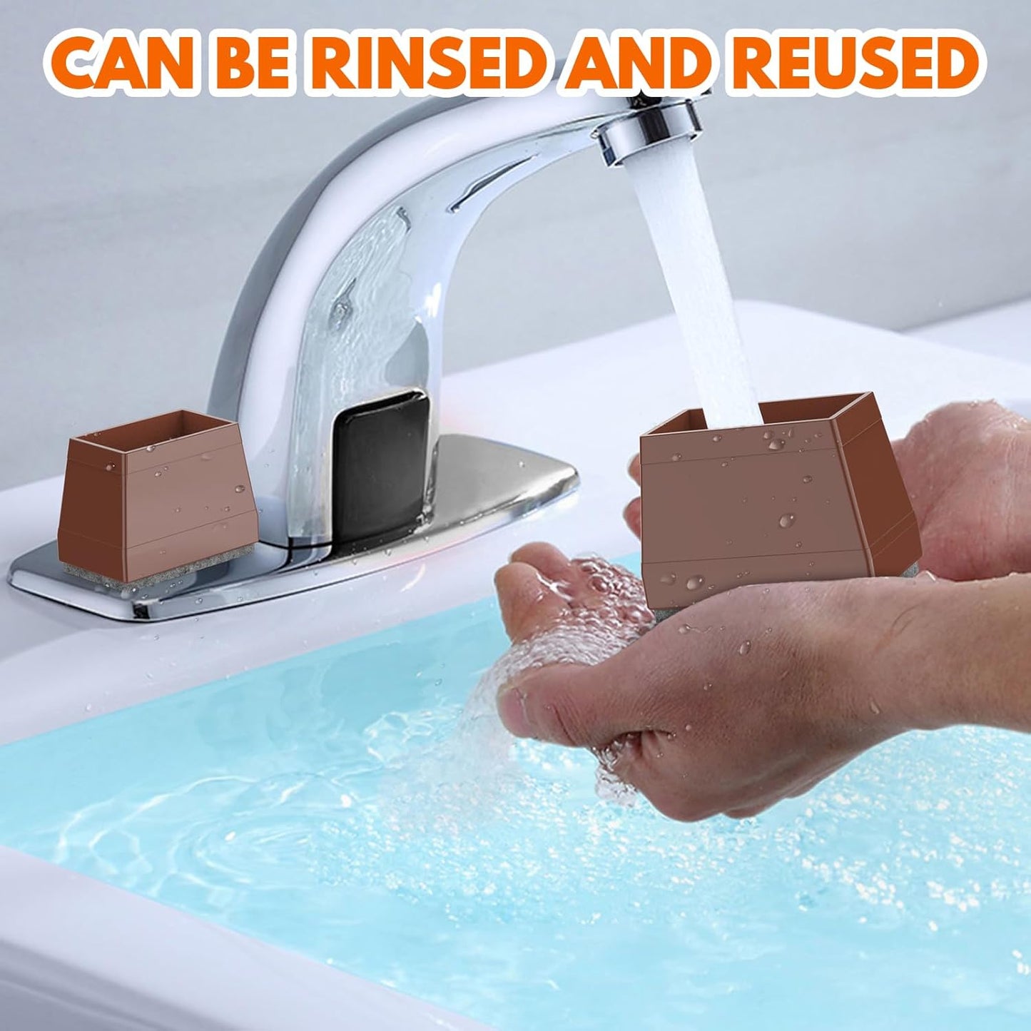 Rectangle Chair Leg Protectors for Hardwood Floors,16 PCS Silicone Covers to Protect Wood Tile Floors Felt Pads Furniture Leg Caps Reduce Noise. Easy to Move.(Brown,2 x 4 Inch,Rectangle)