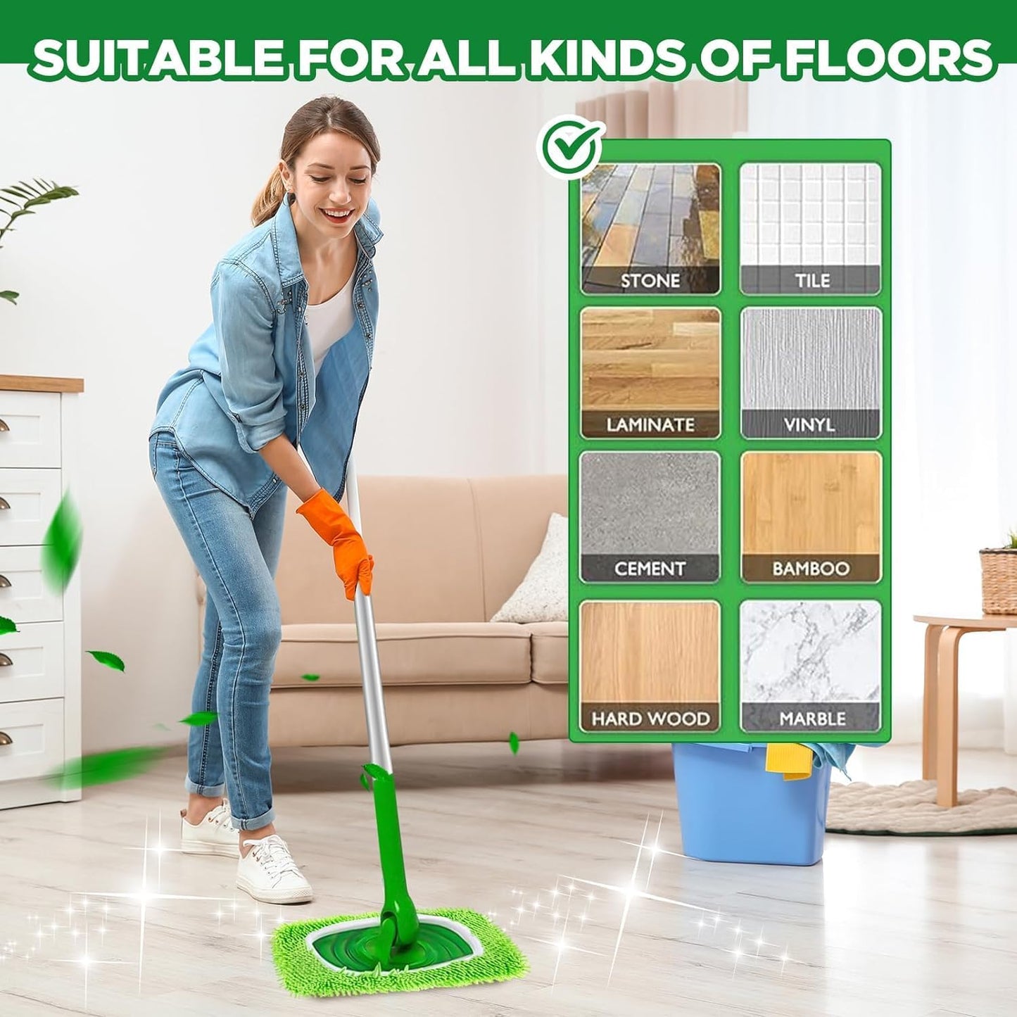 Reusable Microfiber Mop Pads Washable Wet Pads Compatible with Swiffer Sweeper Refills Pads for Wet & Dry Sweeping Cloths Mop Head Replacement for Household Cleaning (4PCS)