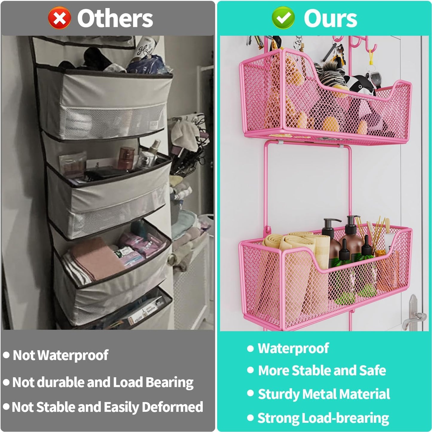 HapiRm Over Door Organizer Storage - Hanging Door Organizer with 4 Metal Large Capacity Baskets and Adjustable Coat Hook for Bathroom Bedroom Kitchen Pantry Closet Cabinet