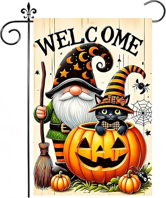 Halloween Garden Flag for Outside 12x18 Inch Double Sided, Gnome Pumpkin Small Yard Flags for Outside, Outdoor Welcome Flag Front Porch Decorations for Home