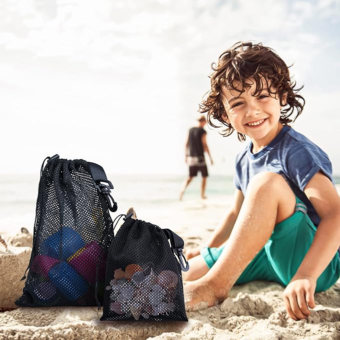 10 PCS With Clips Mesh Drawstring Bags, Portable Nylon Storage Bags for toy,Sports Storage,Outdoor activities etc. (5.9x7.9in)