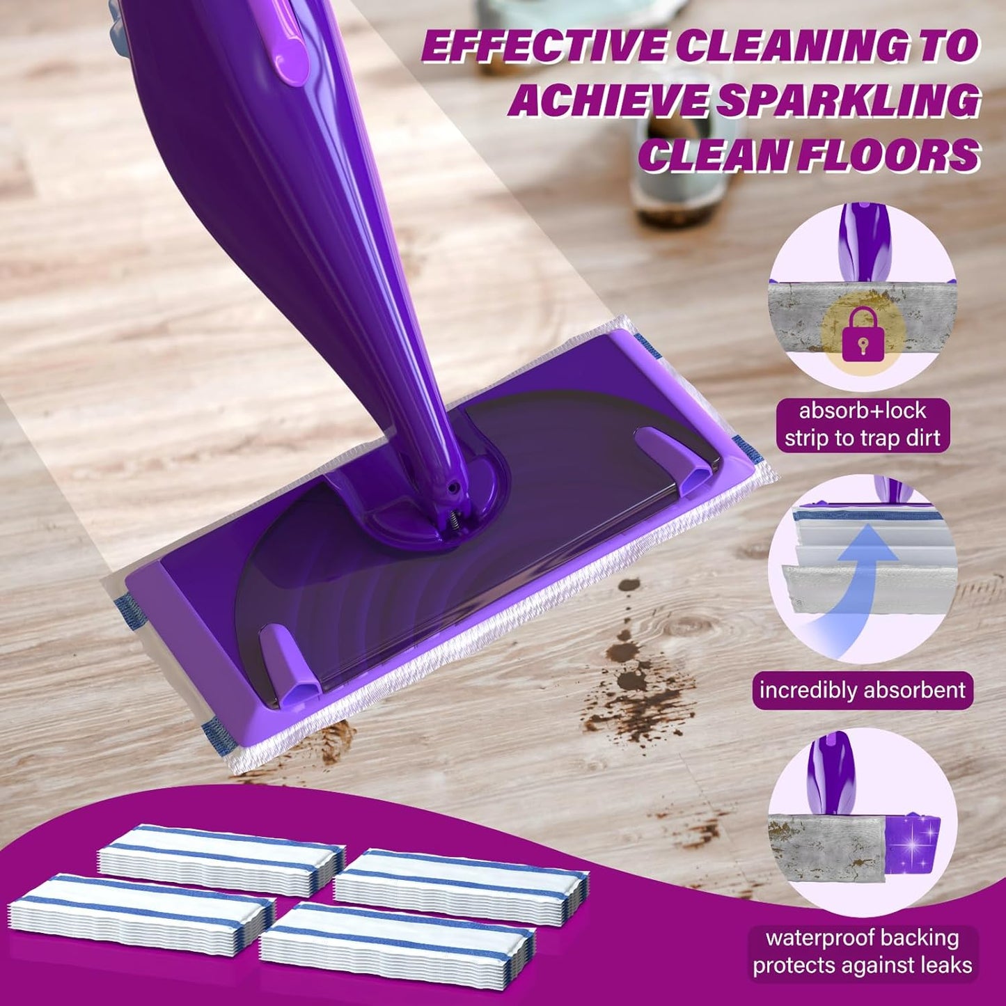 Wetjet Pads Refills, 32 Count Disposable Mop Pad Refills for Swiffer Wet Jet Mops, Thickness, Absorbent for Household Cleaning & Suit All Multi-Surface