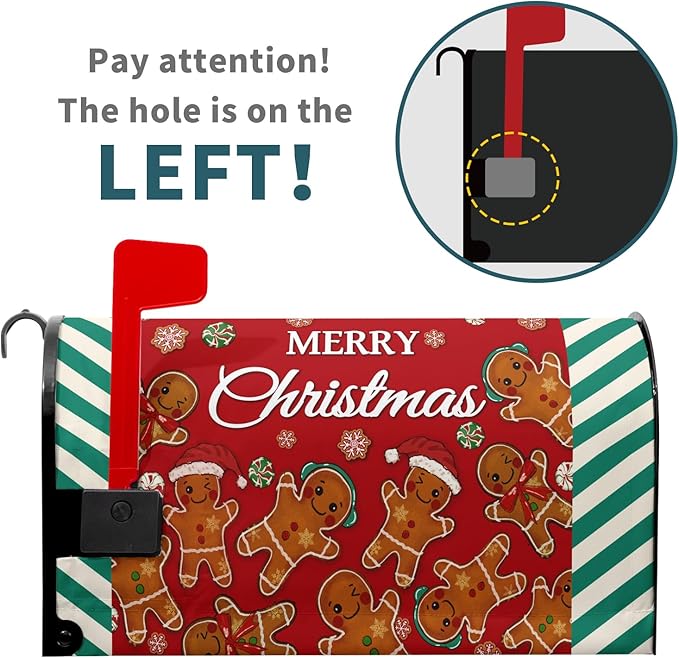 Xmas Gingerbread Man Mailbox Covers Magnetic Standard Size 21" X 18" Merry Christma Red Letter Post Wraps Winter Holiday Funny Decorative Holiday Postbox Covers for Home Outdoor Garden Yard