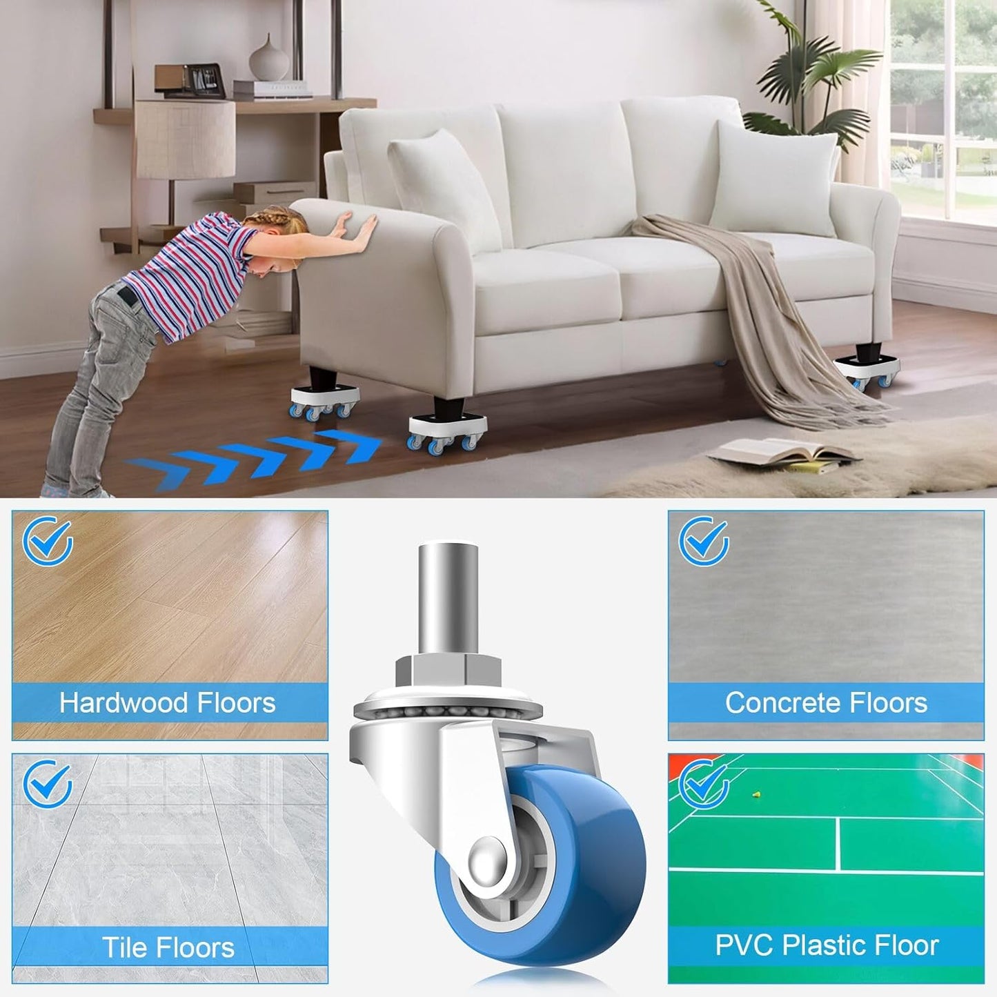 New Upgrade Furniture Sliders, Furniture Movers with Wheels, Furniture Dolly with 360° Rotatable Wheels, Appliance Roller for Moving Heavy Sofa Load Capacity Up to 750lb