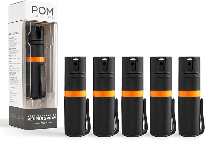 POM Pepper Spray Pocket Clip, Quick Flip Top Safety, Maximum Strength OC Formula with UV Marking Dye, Safe Compact and Tactical Design for Everyday Carry, 25 Bursts, 10 ft Range, 0.5 fl oz